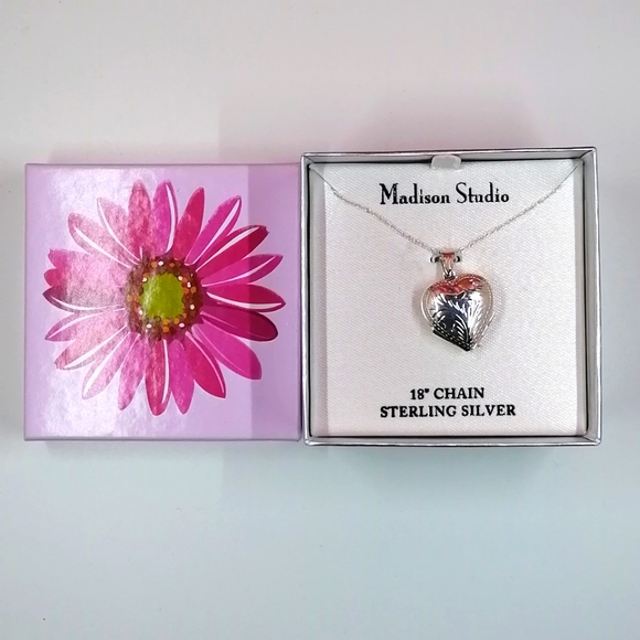 Madison Studio Jewelry - 4 Part Heart Locket Necklace Vintage Sterling Silver, 18 Inch Chain NIB